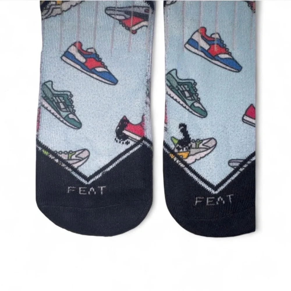 FEAT Blanket Blend Crew Socks - Light Blue Sneaker Print - Size Large
